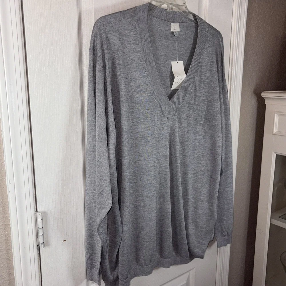 A New Day Men's‎ V-Neck Sweater 3XL Gray NWT Soft Eco Blend Pullover Lightweight